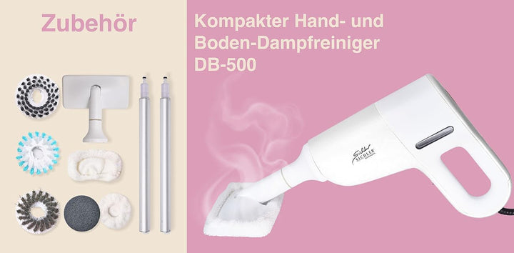 Sichler Haushaltsgeräte 3in1 Hand- & Boden Dampfreiniger, Motorbürste, 5 Aufsätze, 1.200 W