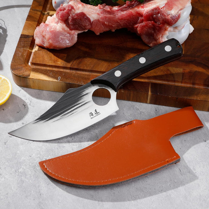 SHANGDAO Boningmesser, 15.3cm Wikingermesser für Fleischschnitt, mit hohem Kohlenstoffstahlhacker, g