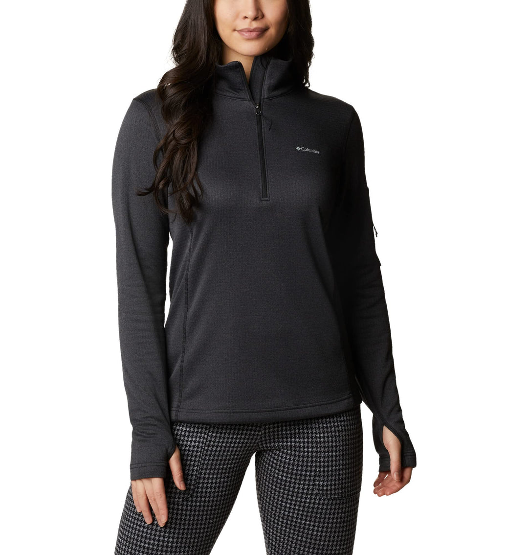 Columbia Damen Park View Half-Zip Grid Fleecejacke mit halbem Reissverschluss Black Heather XL, Blac