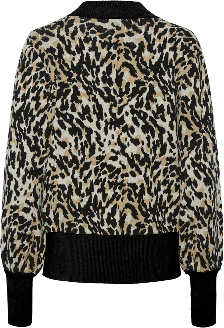 YAS Damen Yasfonny Ls Knit Pullover S. Noos Strickpullover XS Black/Aop:leo Print, XS Black/Aop:leo