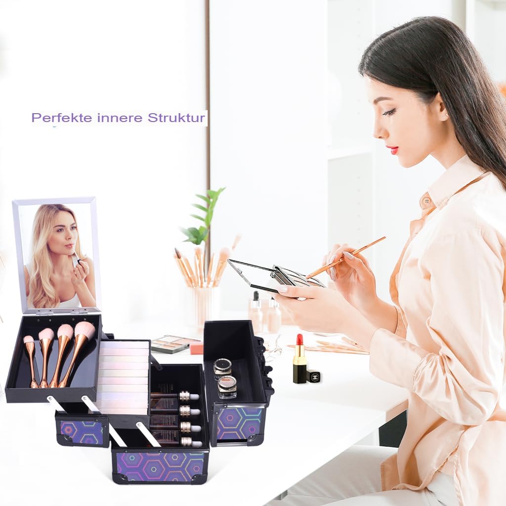 Kosmetikkoffer Aluminium Schminkkoffer, kosmetikkoffer Kosmetik Beautycase mit Spiegel, Tragegriff &