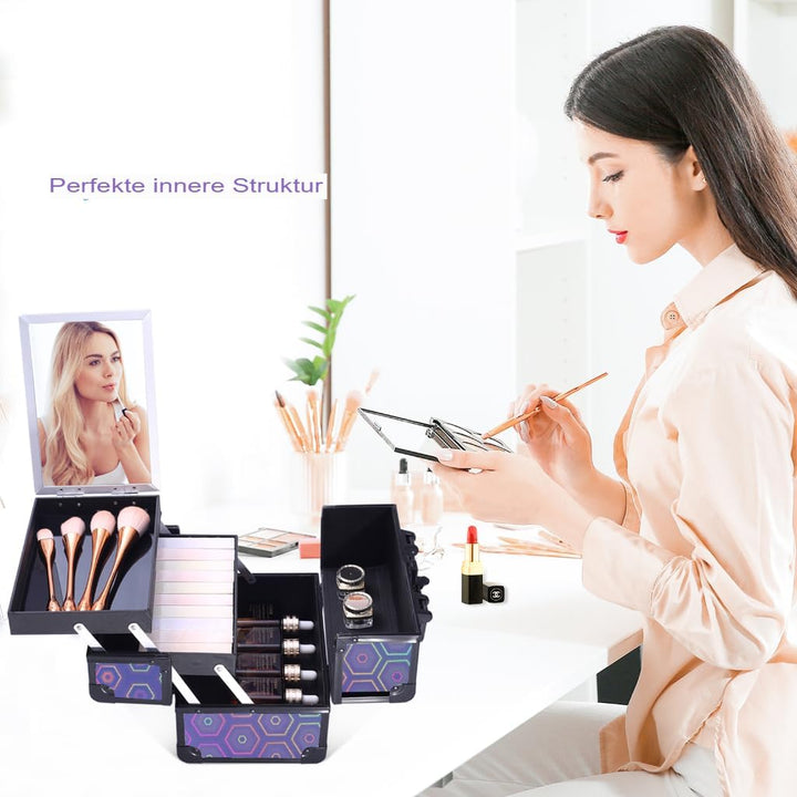 Kosmetikkoffer Aluminium Schminkkoffer, kosmetikkoffer Kosmetik Beautycase mit Spiegel, Tragegriff &