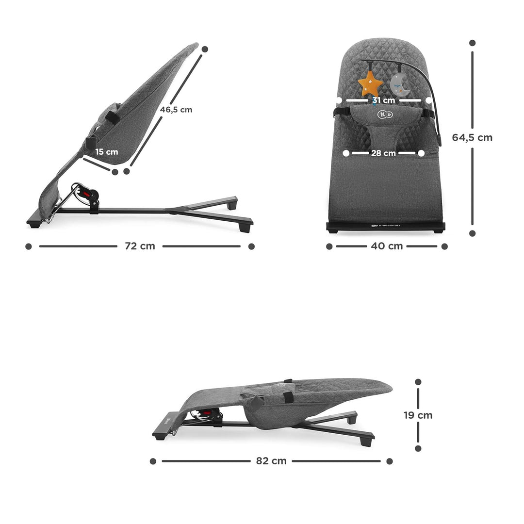 Kinderkraft Babywippe MIMI, Spielbügel mit 2 Spielzeuge, verstellbare Rückenlehne, Weiches Material,