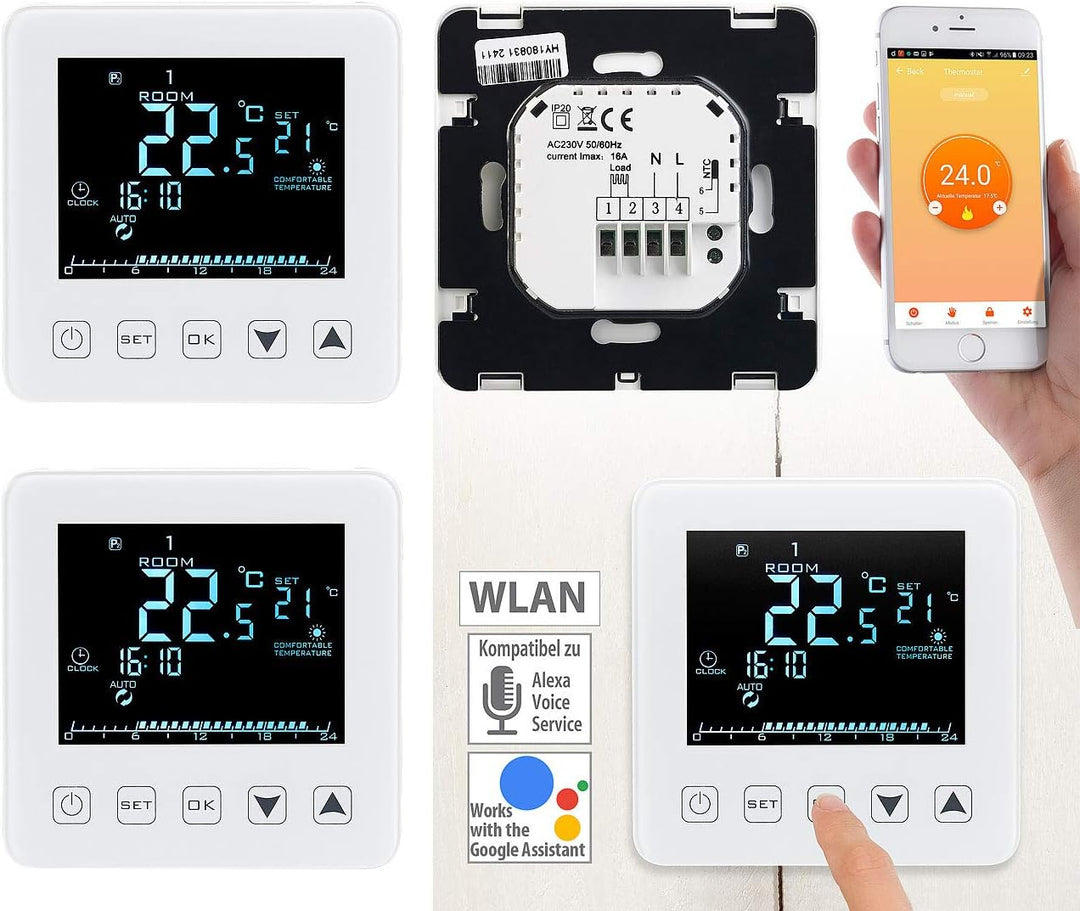 revolt Smart Home Thermostat: 2er-Set WLAN-Thermostate für Fussbodenheizungen, für Siri, Alexa & GA