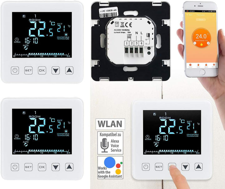 revolt Smart Home Thermostat: 2er-Set WLAN-Thermostate für Fussbodenheizungen, für Siri, Alexa & GA