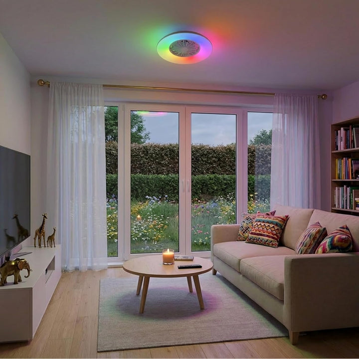 Proventa LED Deckenleuchte mit Ventilator RGB Farbwechsel 39W 3300lm Ø49cm Fernbedienung Deckenventi