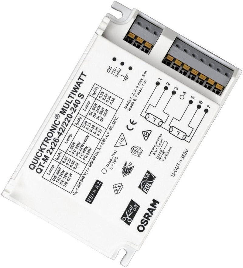 OSRAM Lamps elektronisches Vorschaltgerät (EVG), QUICKTRONIC MULTIWATT, EVG LL/KLL non-DIM, QT-M 2X2