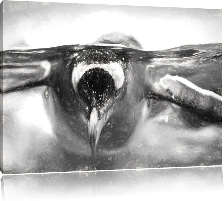 Pinguin im Wasser als Leinwandbild/Grösse: 100x70 / Wandbild/Kunstdruck/fertig bespannt, 100x70