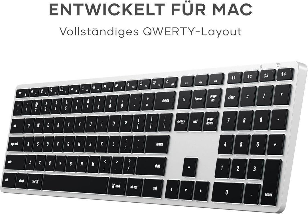 SATECHI Slim X3 Kabellose Bluetooth Tastatur - Hintergrundbeleuchtung & Ziffernblock – Multi-Device