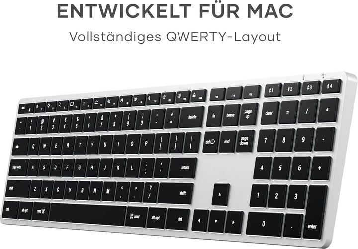 SATECHI Slim X3 Kabellose Bluetooth Tastatur - Hintergrundbeleuchtung & Ziffernblock – Multi-Device