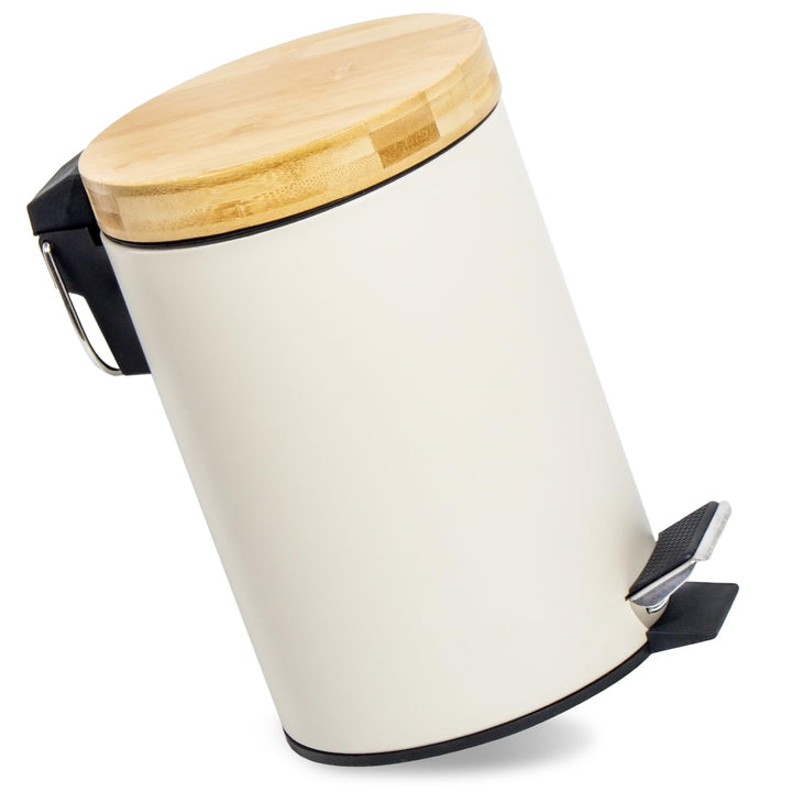 3L Mülleimer Bad mit Bambusdeckel, Kosmetikeimer mit Absenkautomatik (Soft Close), Badezimmer eimer,
