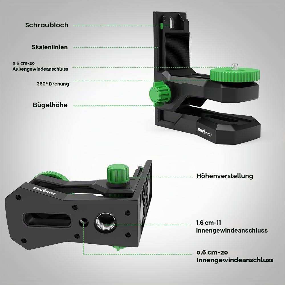 Enventor L-Halterung PV2 Magnetische Laserhalterung, 50mm Höhenverstellung mit Skala, 360° Drehbar,