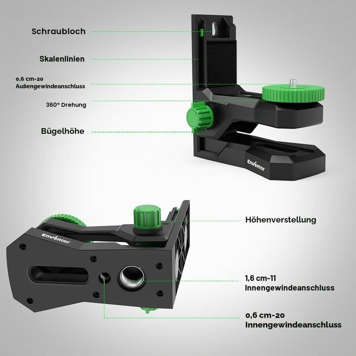 Enventor L-Halterung PV2 Magnetische Laserhalterung, 50mm Höhenverstellung mit Skala, 360° Drehbar,