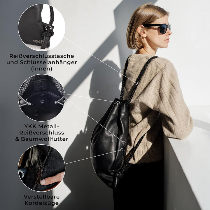 Berliner Bags Premium Turnbeutel Gym Bag aus Leder, Sportrucksack mit Kordelzug für Damen und Herren