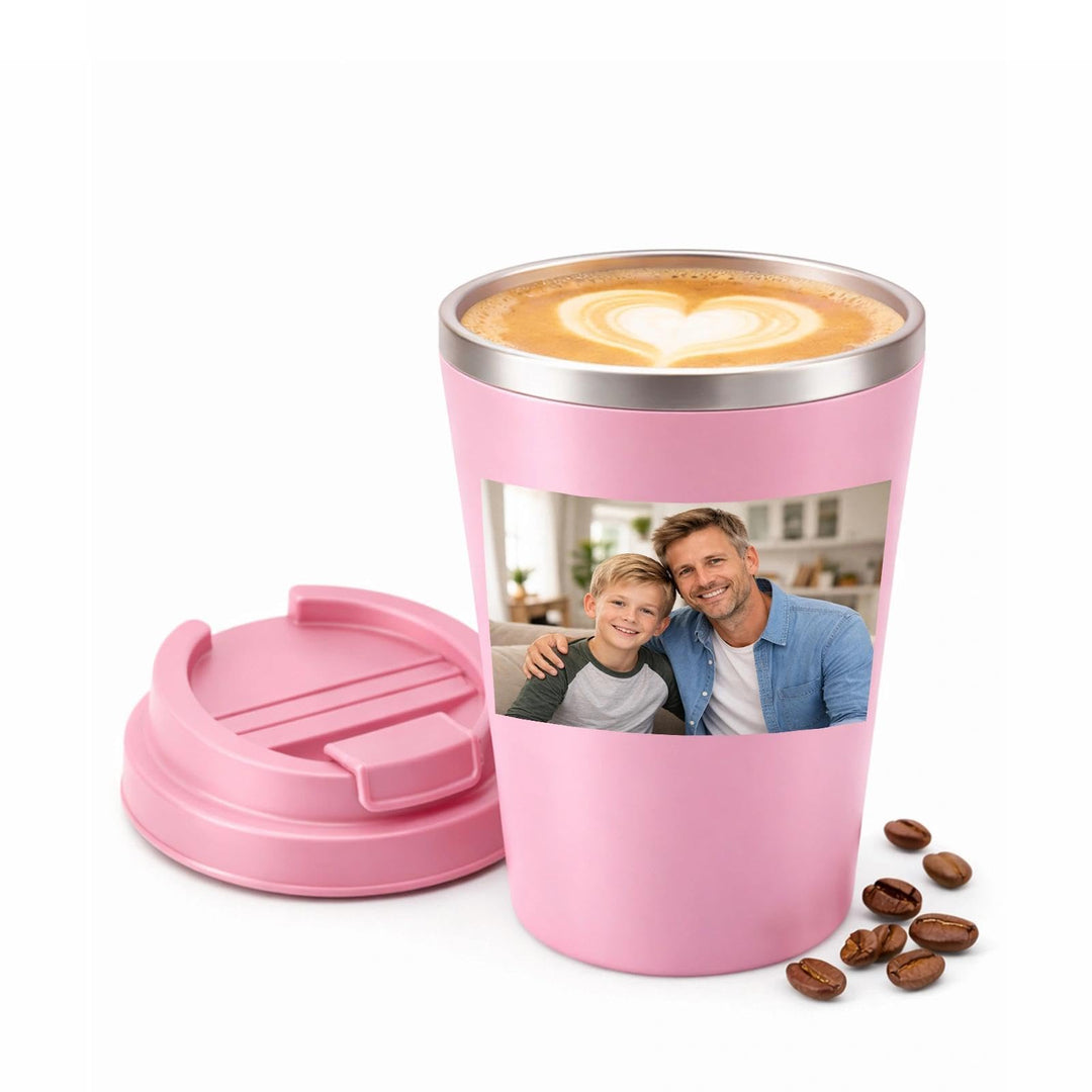 Thermobecher Personalisiert mit Foto und Logo - Edelstahl Kaffee Thermobecher 380ml - Geburtstagsges