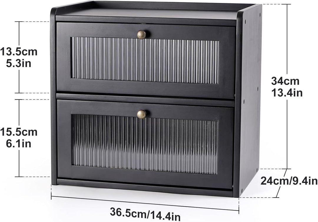 GUUSII HOME Brotkasten Gross Brotbox Küche Holz Gross Brotaufbewahrung 2 Etagen Brotkästen XL 36x24x