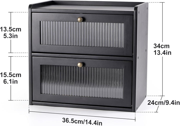 GUUSII HOME Brotkasten Gross Brotbox Küche Holz Gross Brotaufbewahrung 2 Etagen Brotkästen XL 36x24x