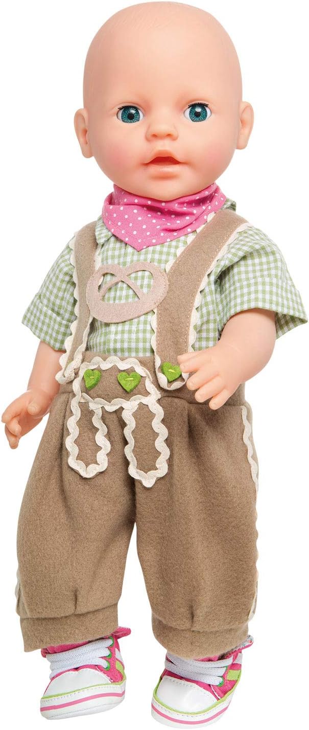 Heless 1114 - Bekleidungs-Set für Puppen, 3 teilig mit Trachtenhose, Hemd und Halstuch, Grösse 28 -