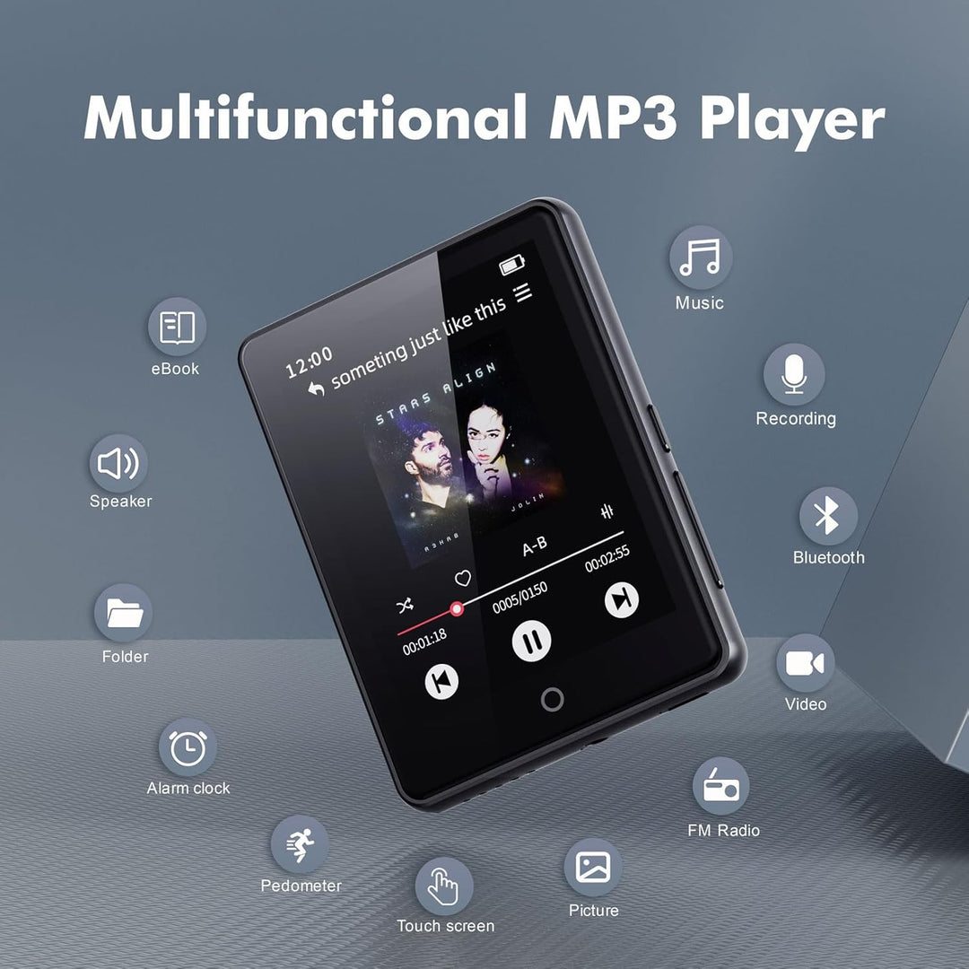 64GB MP3 Player Bluetooth 5.3, tragbarer Touchscreen Music mp3-Player für Kinder mit Lautsprecher, S