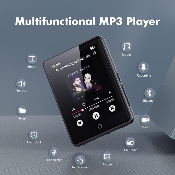64GB MP3 Player Bluetooth 5.3, tragbarer Touchscreen Music mp3-Player für Kinder mit Lautsprecher, S