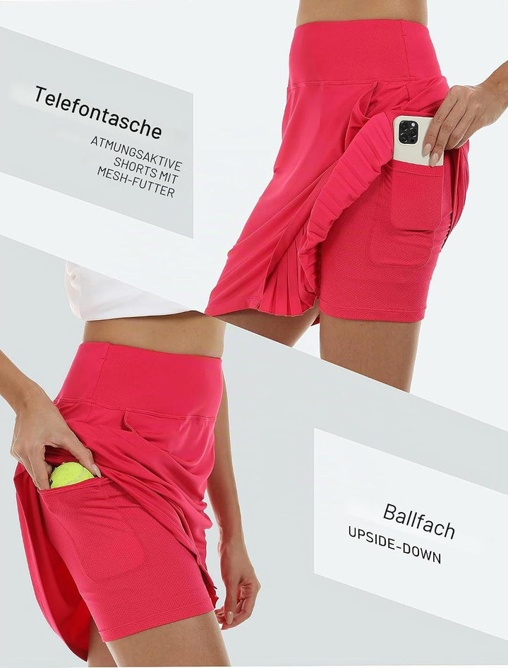 MoFiz Damen Tennisrock Sportlicher mit Shorts Taschen Sommer SkirtRock mit Tunnelzug S Rosa, S Rosa