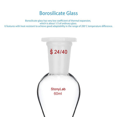 StonyLab 60 ml Trichter aus Borosilikatglas, Separatory Funnel, Schwerwandig Konisch mit 24/40 Gelen