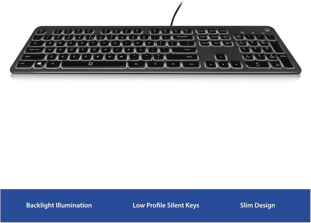 Ewent EW3268 Tastatur mit LED-Hintergrundbeleuchtung, USB-Kabel, Standardgrösse, grosser Druck, ital