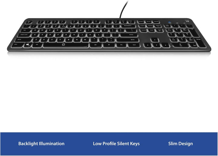 Ewent EW3268 Tastatur mit LED-Hintergrundbeleuchtung, USB-Kabel, Standardgrösse, grosser Druck, ital