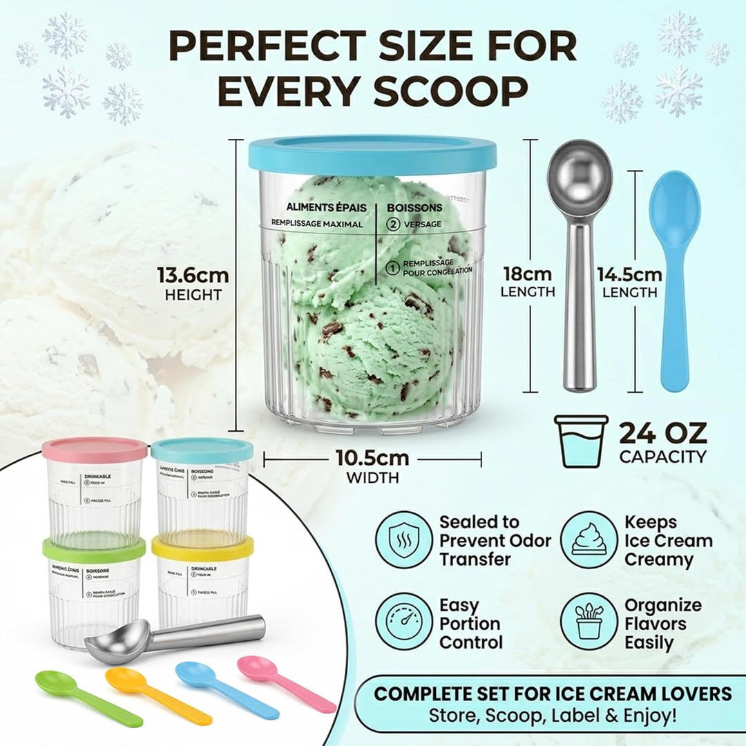 4er Behälter Set für Ninja CREAMi Deluxe, 24oz Ice Cream Pints mit bunten Deckeln, inklusive 4 Mini-