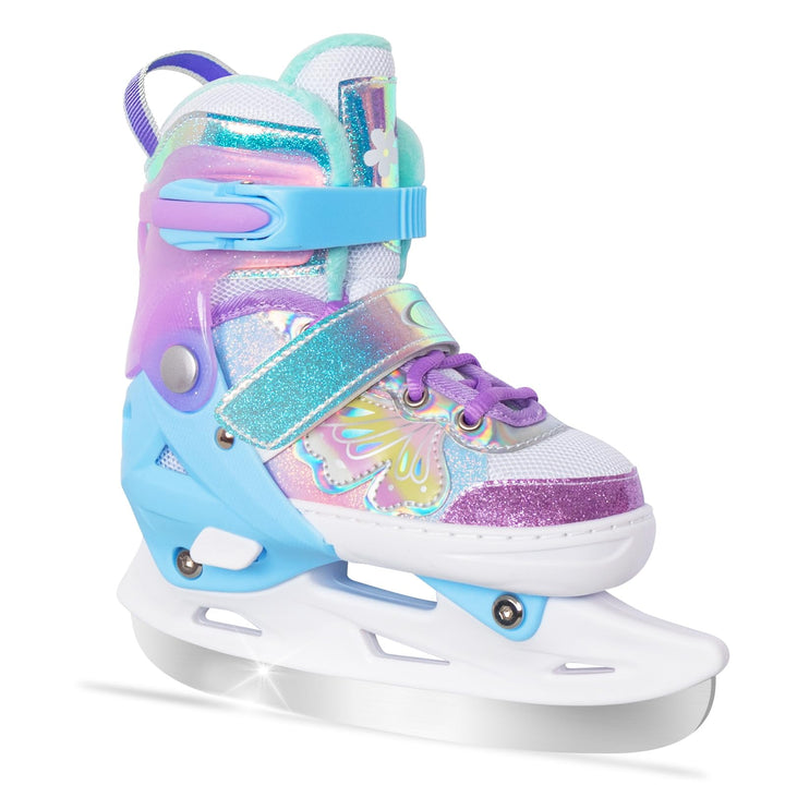 Nattork Mädchen-Eislaufschuhe für Kinder, 4-Fach verstellbar, Butterfly-Eislaufschuhe mit Fleecefutt