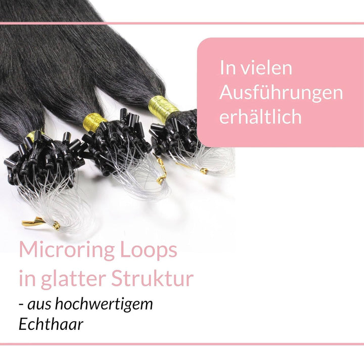 hair2heart Microring Extensions Echthaar glatt - 25 Strähnen 1g 60cm 2/0 schwarz 60cm 25 Strähnen #1