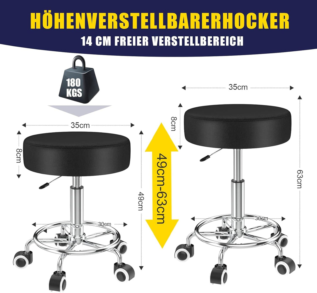 Hocker höhenverstellbar 49cm-63cm,Rollhocker mit fussstützezur Entspannung des Körpers,kompakt,beque