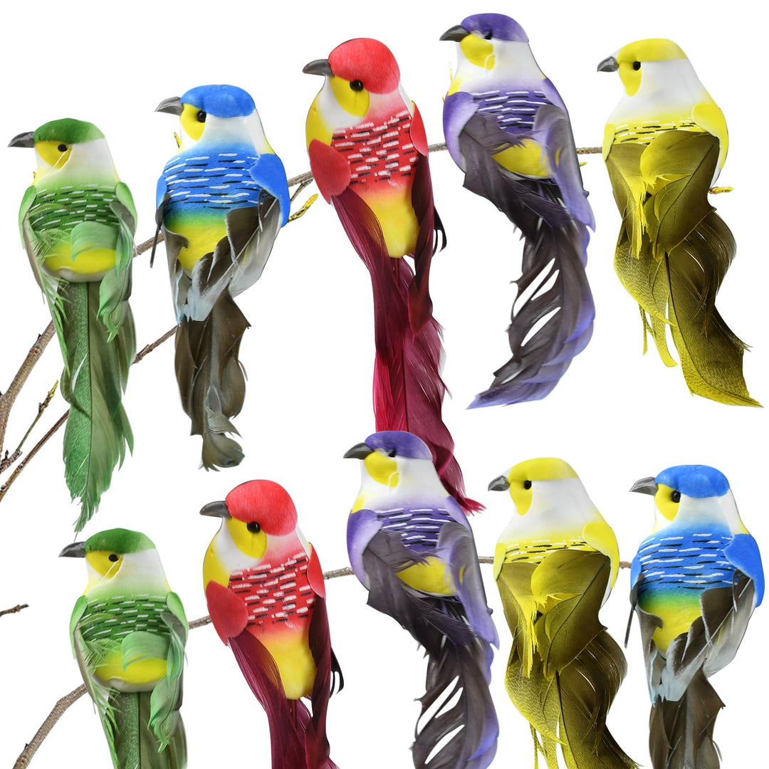 Deko Vogel,Deko Vögel mit Clip,10 Stück Vögel Deko Figuren,Mini Vogel Dekofigur für Garten Frühling