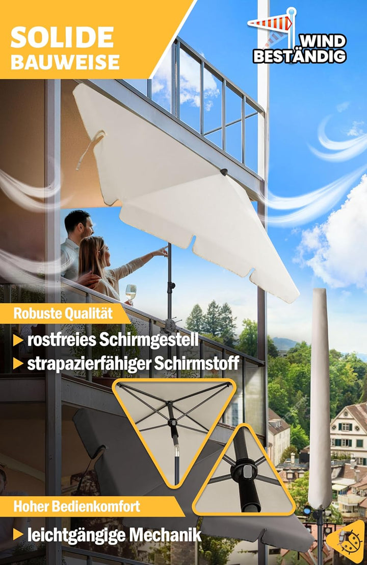 Menz Sonnenschirm, inkl. Sonnenschirmhülle - Sonnenschirm rechteckig 200 x 125 cm für Balkon, Garten