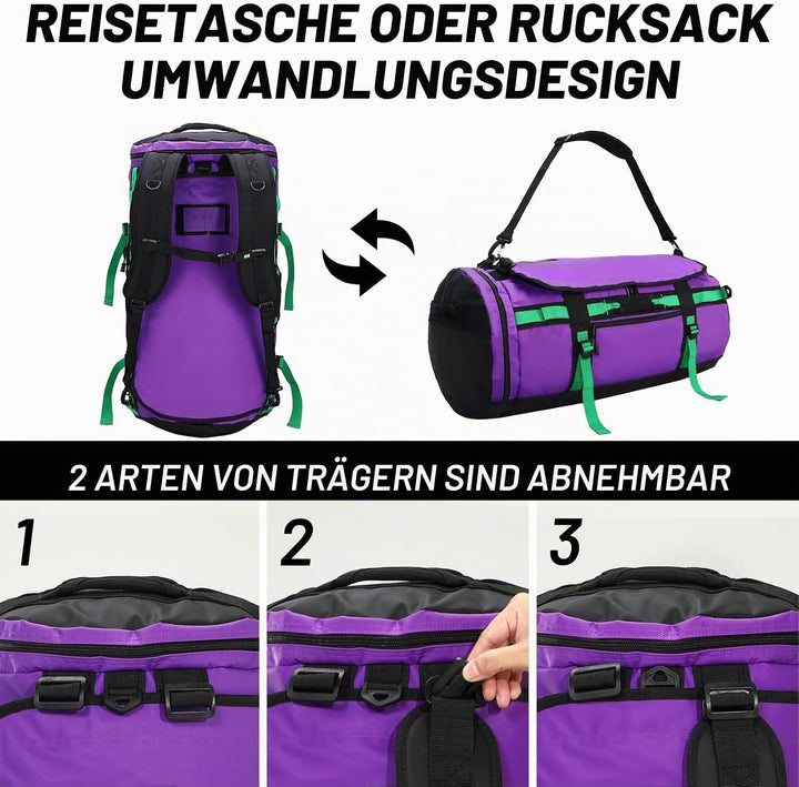 MIER Grosse Sporttasche wasserdicht Sportrucksack mit Schuhfach umwandelbar in Rucksack, 45L/60L/90L