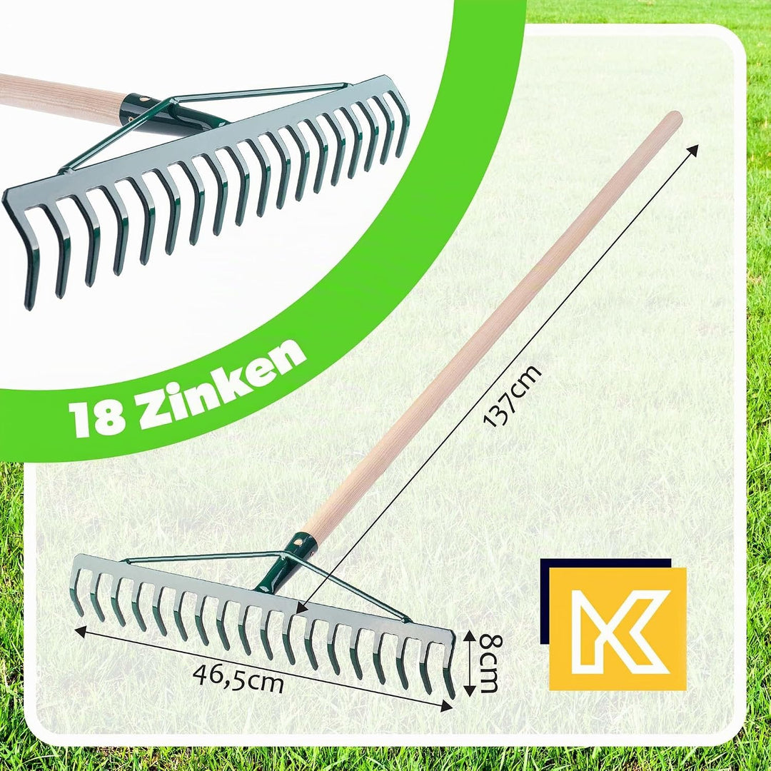 KADAX Rechen, breite Harke für Garten, Beet, Rasen, Gartenharke, Bügelrechen, Rasenrechen aus Metall