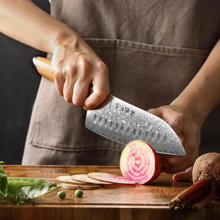 HEZHEN Damast Santokumesser Kochmesser 73 Schichten Damastmesser Küchenmesser mit Olivenholz Griff,
