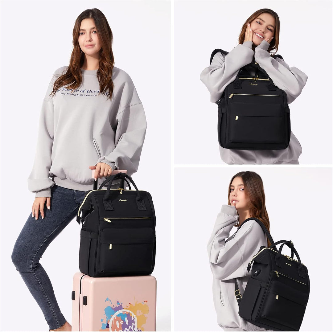 LOVEVOOK Rucksack Damen, 15,6 Zoll Laptop Arbeitstasche Schulrucksack mit USB Ladeanschluss, Wasserd