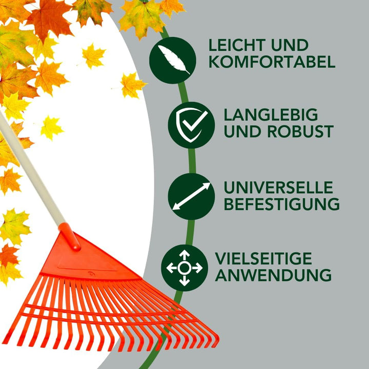 XXL Rechen 48 cm – Kunststoff Laubrechen 20 Zinken Gartenrechen für Stiel Ø 27mm, extra gross, ideal