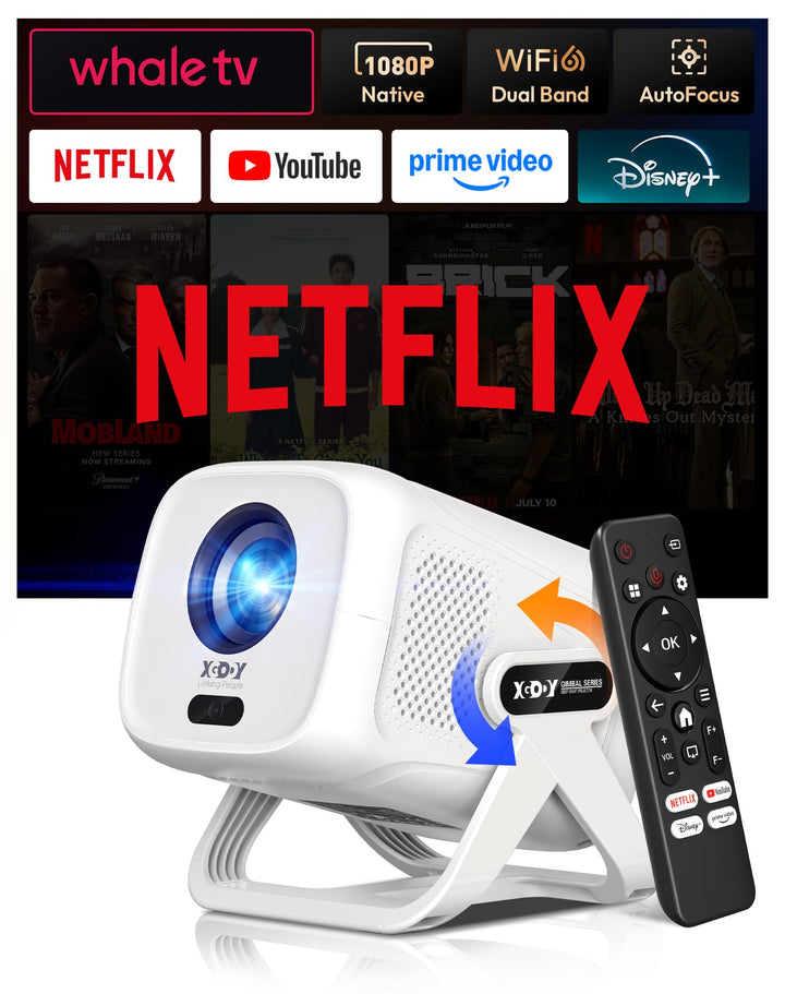 [Kompatibel mit Netflix & Elektrischer Focus] Beamer Gimbal N5 1080P Mini Beamer mit WiFi & Bluetoot