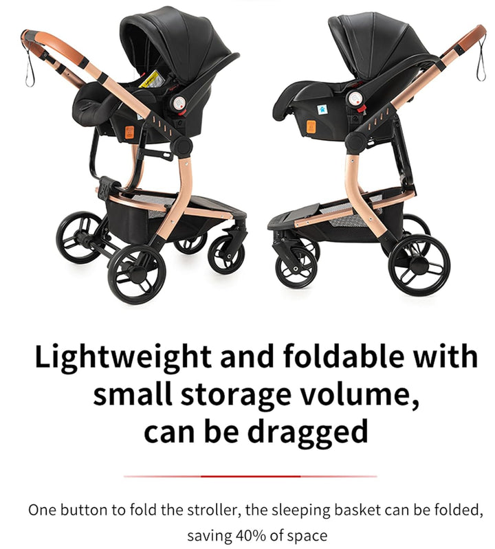 PU-Leder Kinderwagen 3 in 1, Bequemer Multifunktionaler Kombikinderwagen 3 in 1 Komplettset, Alumini