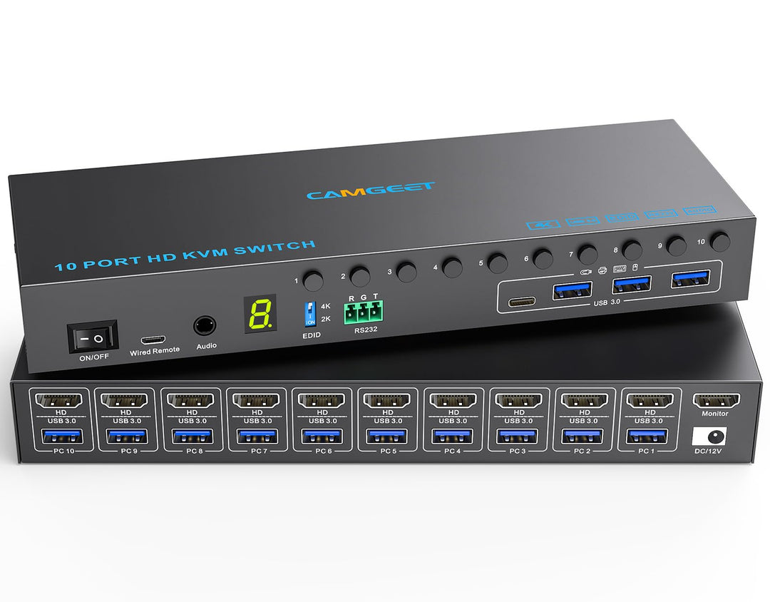 10 Port 8 Port KVM Switch HDMI 4K@60Hz EDID Simulation, USB 3.0 HDMI KVM Switches für 10 PC Teilen 1