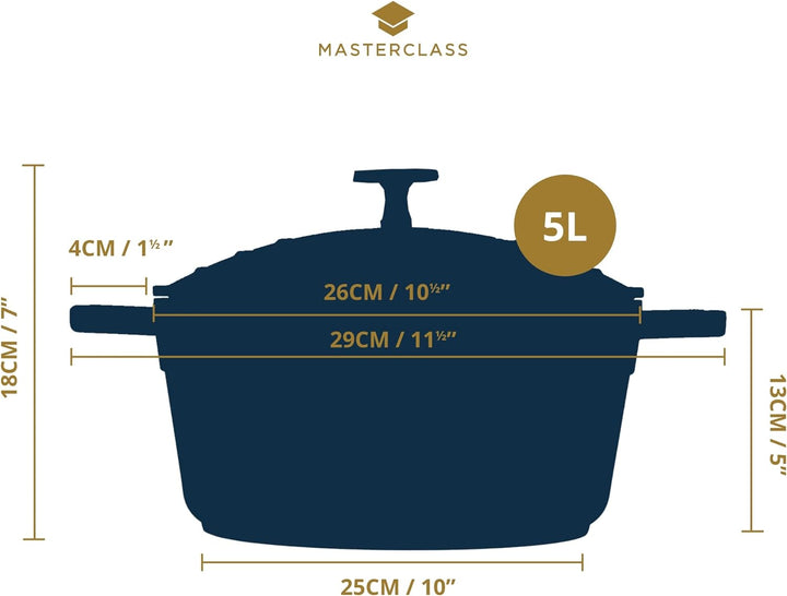 MasterClass Auflaufform mit Deckel, gross 5L/28cm, leichter Aluminiumguss, Induktionsherd und ofenfe