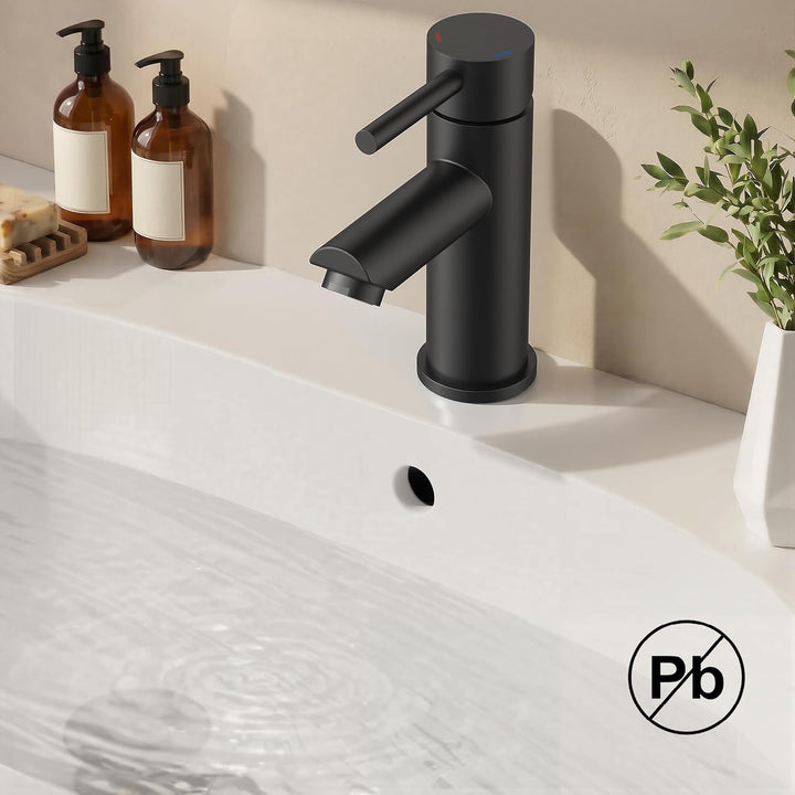 FORIOUS® Wasserhahn Bad Schwarz, Waschbeckenarmatur mit Auslaufhöhe 85MM | Edelstahl Einhebel-Mischb