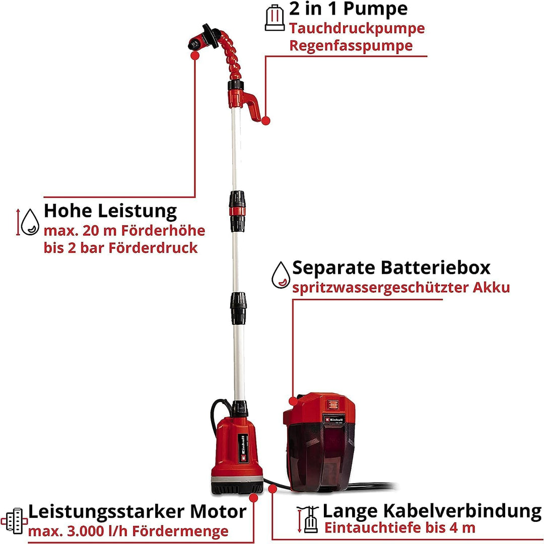 Einhell Akku-Tauchdruck/Regenfasspumpe GE-PP 18 RB Li-Solo Power X-Change (Lithium-Ionen, Förderdruc