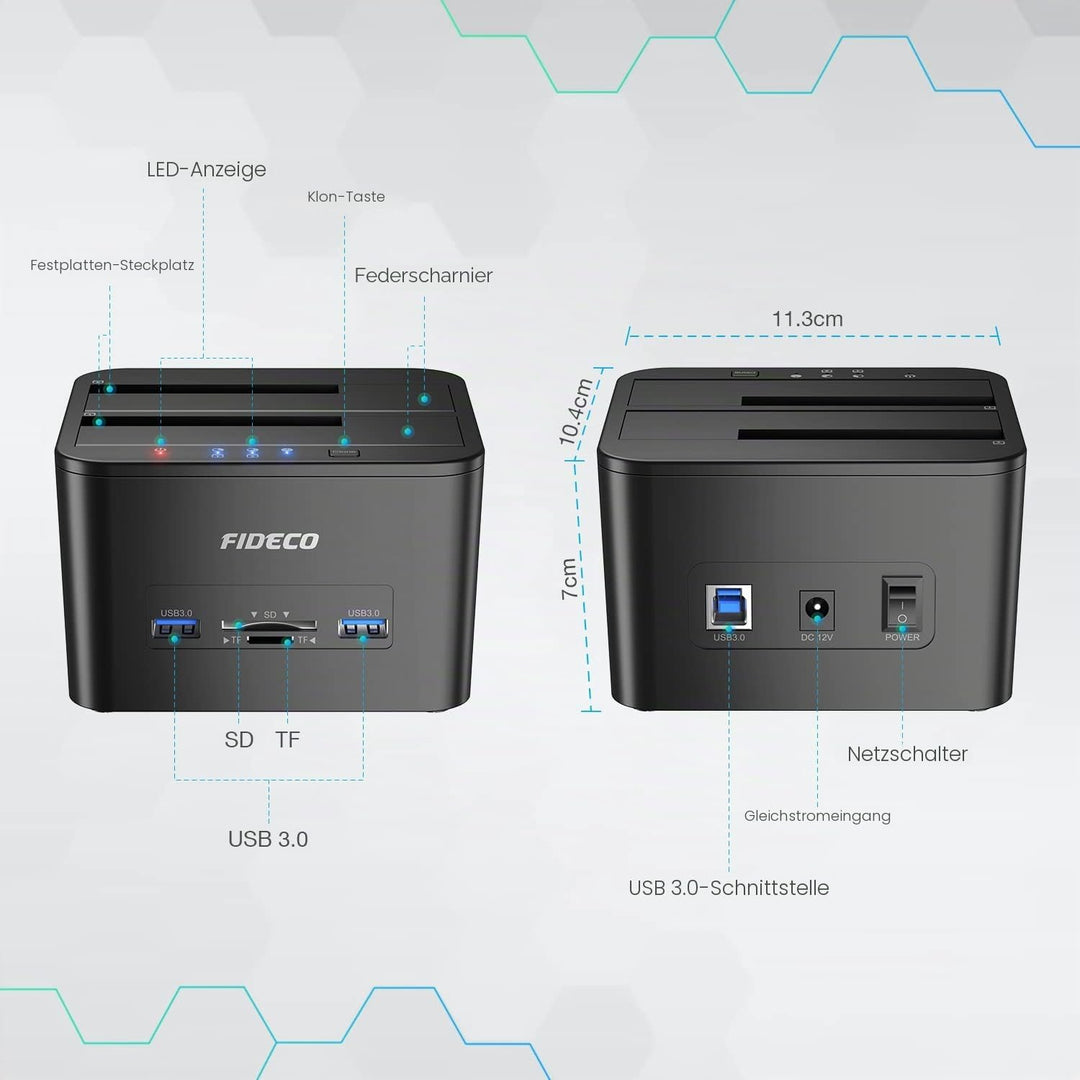 Festplatten Dockingstation, FIDECO USB Festplatten Docking Station Offline Klonfunktion für 2,5 Zoll