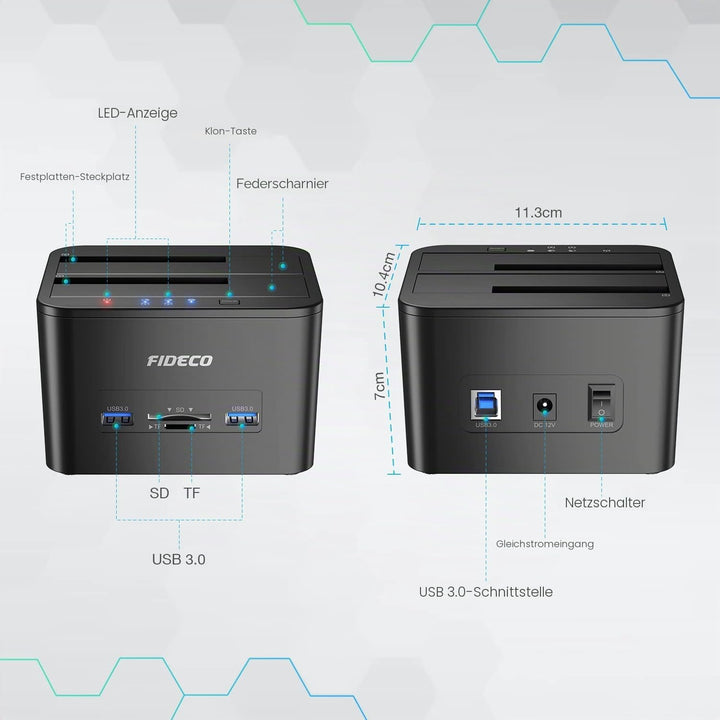 Festplatten Dockingstation, FIDECO USB Festplatten Docking Station Offline Klonfunktion für 2,5 Zoll