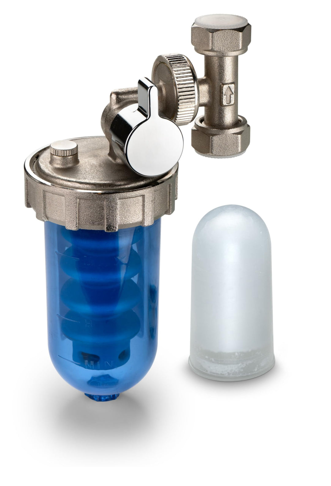 WK Drehbarer Polyphosphatspender mit By-Pass-Wasserhahn und Tablette im Lieferumfang enthalten.