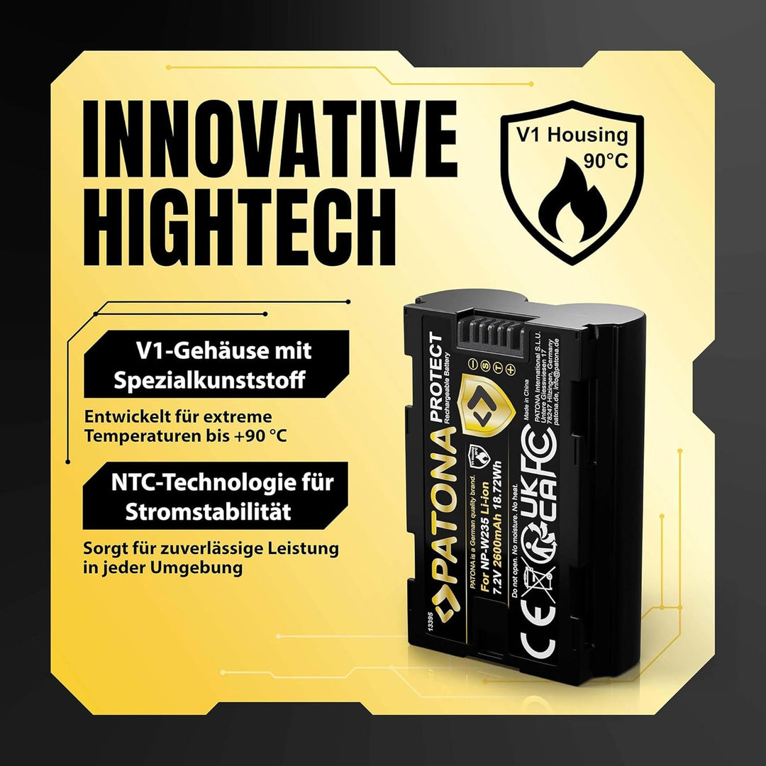 PATONA Protect V1 Akku NP-W235 (2400 mAh) mit NTC-Sensor und V1 Gehäuse - kompatibel mit Fuji Fujifi