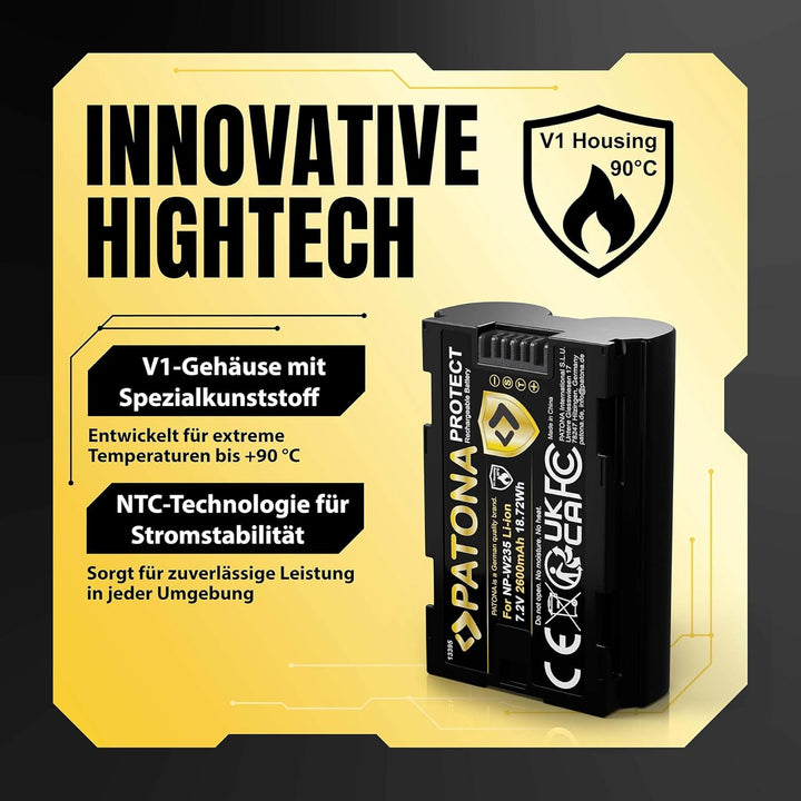 PATONA Protect V1 Akku NP-W235 (2400 mAh) mit NTC-Sensor und V1 Gehäuse - kompatibel mit Fuji Fujifi